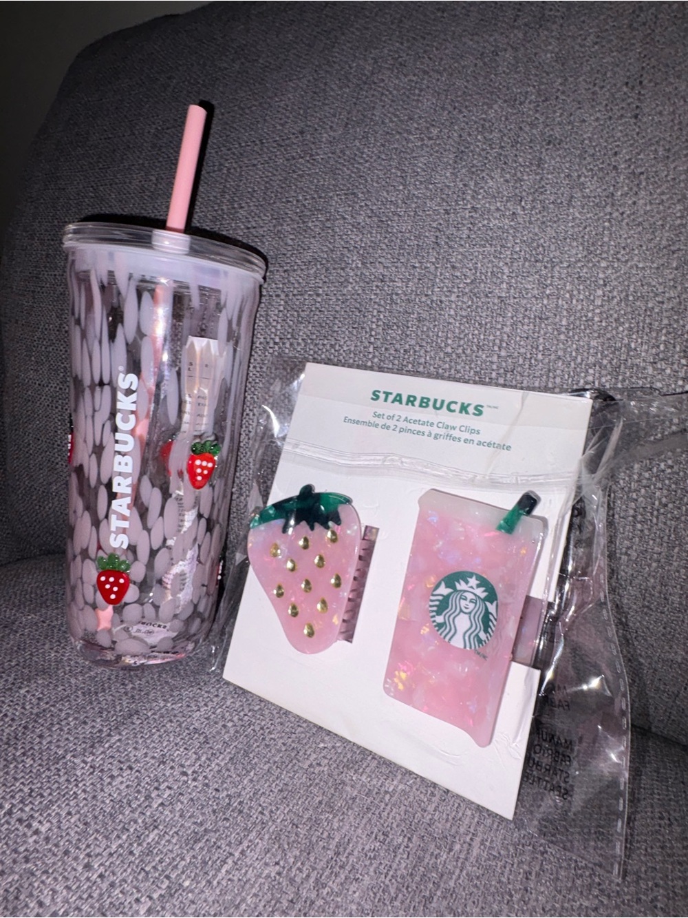 Limited Edition Starbucks Pink Vibes Set! 2PC Bundle! Glass Tumbler + Hair Clips